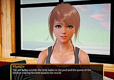 Teen redhead with small tits in erotic cartoon game