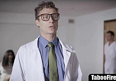 Sexaholic teen gets threesome fucking with big cock in mental facility