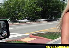 Blonde's public outdoor sex leads to massive cumshot surprise