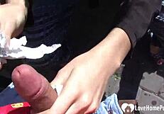 Blonde Cutie at Playground Sucks Deepthroat and Swallows Cum Like a Pro!