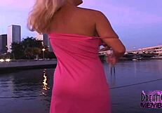 smoking hot blonde flashes tits in public