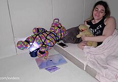 Chastity slave Lexi Grey drinks morning piss then gets rough ass pounding with cum paint.