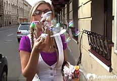 Blonde Cutie at Playground Sucks Deepthroat and Swallows Cum Like a Pro!