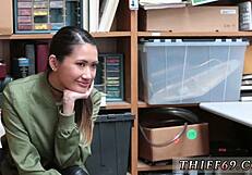 Asian cop gives hardcore interracial blowjob while discussing habitual theft!