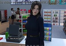 getting a handjob behind the counter in anime style