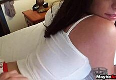 Amateur brunette enjoys a private moment in public with a pickup, feeling the thrill of being spied on