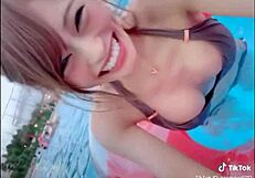 Japanese sexy dance with big boobs at pool