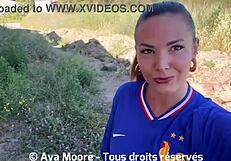 French Slut Sucks Strangers in Giant Bukkake