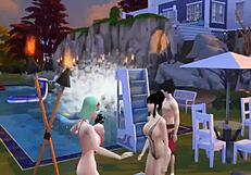 Dragon ball porn: mothers and wives fucked by sons in pool orgy