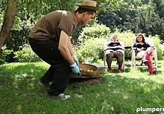 Submissive Gardner Controlled by Two Sadistic Bitches in Stockings!