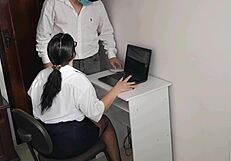 naughty secretary gives blowjob in miniskirt