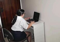 naughty secretary gives blowjob in miniskirt