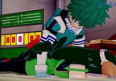 intense sex with tsuyu asui, mt lady, and izuku midoriya in my hero academia hentai