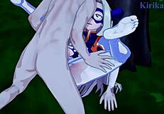 intense sex with tsuyu asui, mt lady, and izuku midoriya in my hero academia hentai