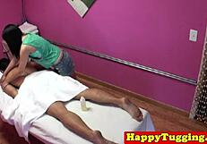 Ethnic masseuse caught on spycam giving sneaky handjob to client