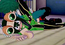 intense sex with tsuyu asui, mt lady, and izuku midoriya in my hero academia hentai