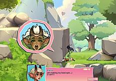 Young female orc face-sits lucky boy in horny nature game scene