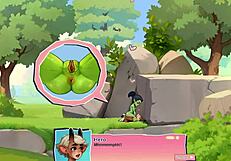 Young female orc face-sits lucky boy in horny nature game scene