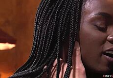 Ebony babe says she’s ready for kinky bondage gangbang