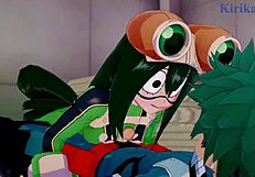 intense sex with tsuyu asui, mt lady, and izuku midoriya in my hero academia hentai