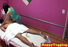 Ethnic masseuse caught on spycam giving sneaky handjob to client