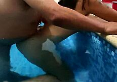 Mature man invites latina for homemade pool fucking session