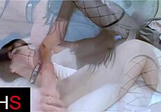 Fascinating girl bent over and fucked doggystyle with cumshot in mouth