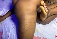 Skinny ebony friend gives blowjob and missionary sex with big cock