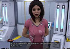 Man, stranded in space stretching tight with this big boobs milf