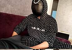 hey, i jerked off a squid game member's dick and he came on my big tits