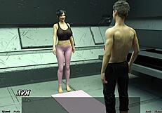 Man, stranded in space stretching tight with this big boobs milf