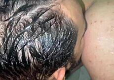 bearded hunk in bathroom surprises with twink sucking his monster cock roughly