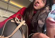 Risky public jerking off on crowded plane POV