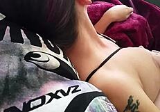 she explores her big tits with toys in pov masturbation