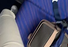 Risky public jerking off on crowded plane POV