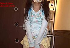 Cute short Nana feels shy during diaper pee and fingering play