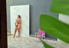 caught my hot neighbor showering in the backyard