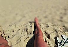 Missspisss shows big cock on Mallorca beach in public