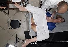 hey, she went for a gyno exam but got creamed on the desk!