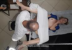 hey, she went for a gyno exam but got creamed on the desk!