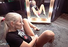 Wow! Sexy Blonde Teen Masturbates with Toys at Mirror