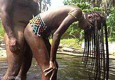 skinny zulu hottie with perfect tits getting fucked while bathing in the river, black ebony small 18+ waist gay narrow ass
