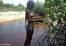 skinny zulu hottie with perfect tits getting fucked while bathing in the river, black ebony small 18+ waist gay narrow ass