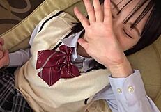 japanese babe in uniform gets intense creampie and cowgirl orgasm