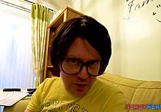 Tricked British Amateur Gives Intense Blowjob and Handjob to Nerd with Facial