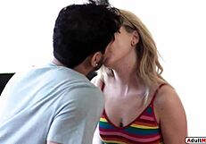 The petite teen rides the cock and squirts passionately