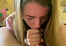 Teen Sucks Sloppy Until Tears Stream Down Face