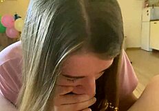 Teen Sucks Sloppy Until Tears Stream Down Face
