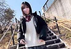 japanese babe in uniform gets intense creampie and cowgirl orgasm