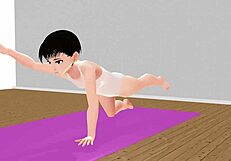 leo exercises with anime girl doing stretch yoga